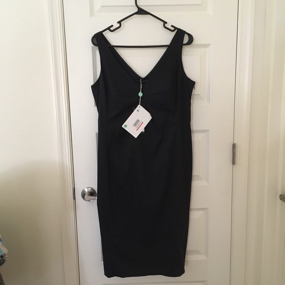 NWT Very dark blue silk sleeveless midi dress IT46